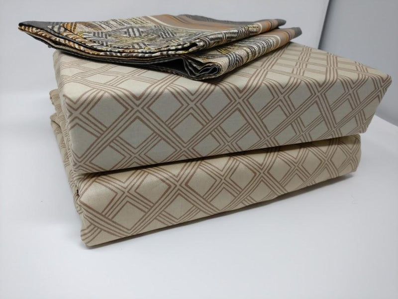 DaDa Bedding Geometric Striped Tan Brown Multi-Color Fitted + Flat Sheet & Pillow Cases Set (FSFS8279) - DaDa Bedding Collection