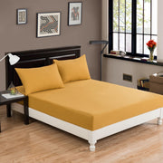 DaDa Bedding Honey Yellow Poplin Cotton Fitted Sheet w/ Pillow Cases (JHW-550-Fitted) - DaDa Bedding Collection