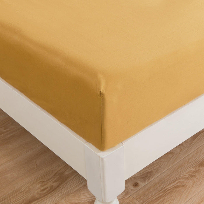 DaDa Bedding Honey Yellow Poplin Cotton Fitted Sheet w/ Pillow Cases (JHW-550-Fitted) - DaDa Bedding Collection