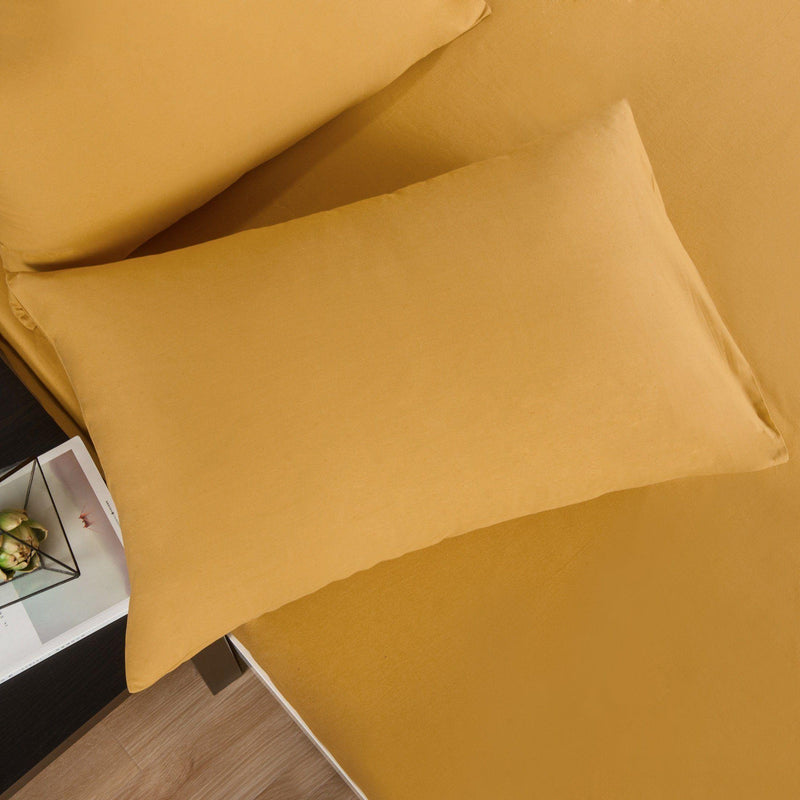 DaDa Bedding Honey Yellow Poplin Cotton Fitted Sheet w/ Pillow Cases (JHW-550-Fitted) - DaDa Bedding Collection