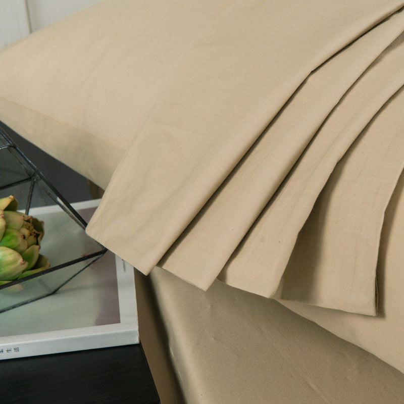 DaDa Bedding Luxury Soft Cotton Beige Fitted Bed Sheet & Pillow Cases Set (JHW-546-Fitted) - DaDa Bedding Collection