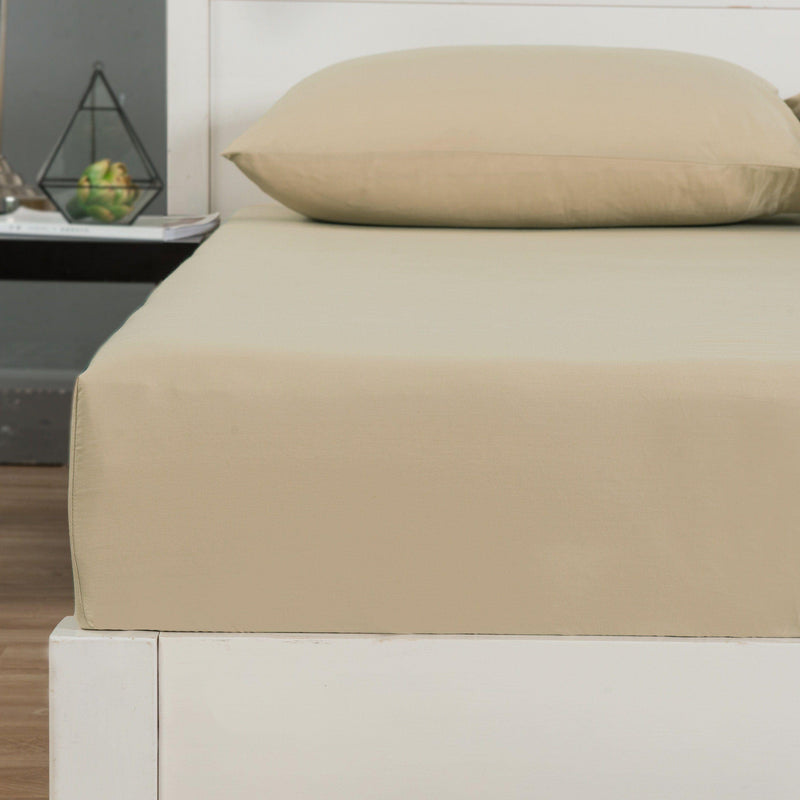 DaDa Bedding Luxury Soft Cotton Beige Fitted Bed Sheet & Pillow Cases Set (JHW-546-Fitted) - DaDa Bedding Collection