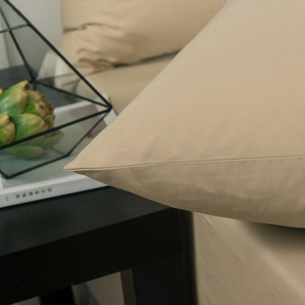 DaDa Bedding Luxury Soft Cotton Beige Fitted Bed Sheet & Pillow Cases Set (JHW-546-Fitted) - DaDa Bedding Collection