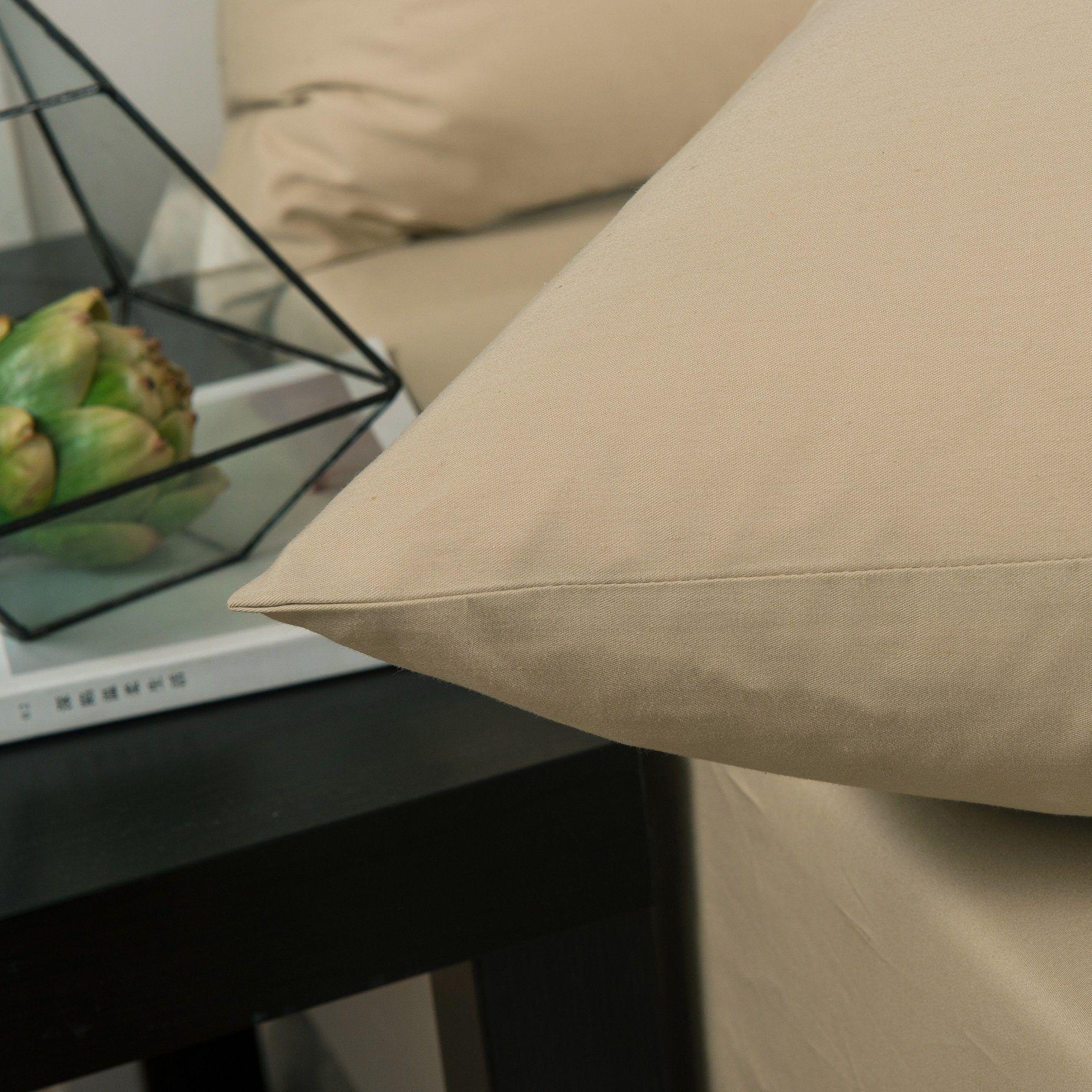 DaDa Bedding Luxury Soft Cotton Beige Fitted Bed Sheet & Pillow Cases Set (JHW-546-Fitted) - DaDa Bedding Collection
