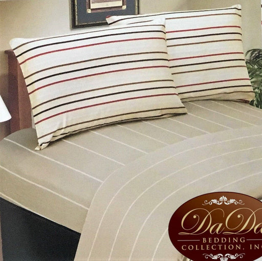 DaDa Bedding Multi-Color White Striped Flat Sheet & Pillow Cases Set (FS8293) - DaDa Bedding Collection