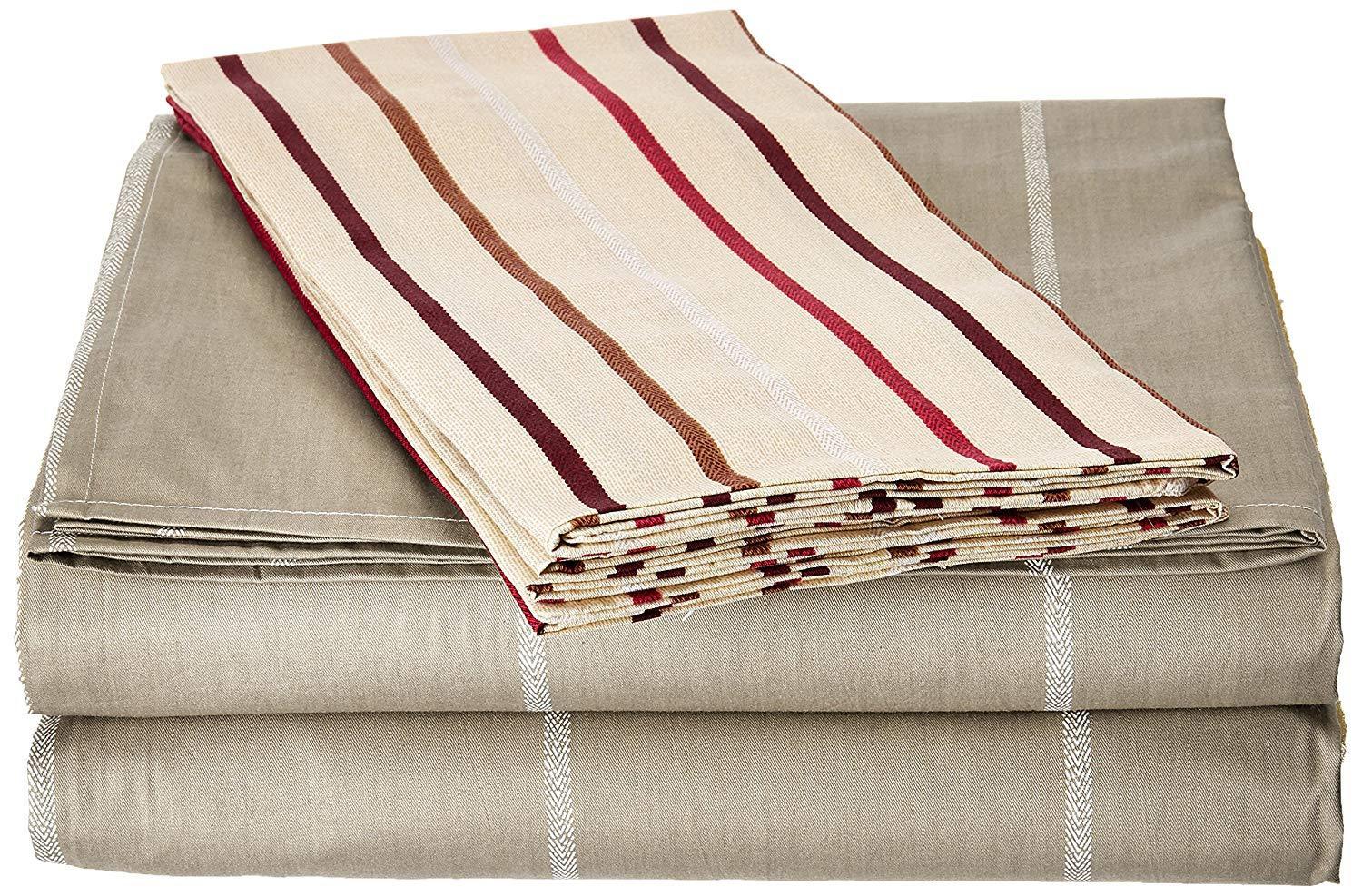 DaDa Bedding Multi White Grey Striped Fitted & Flat Sheets w/ Pillow Cases Set (FSFS8293) - DaDa Bedding Collection