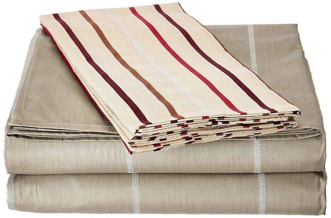 DaDa Bedding Multi White Grey Striped Fitted & Flat Sheets w/ Pillow Cases Set (FSFS8293) - DaDa Bedding Collection