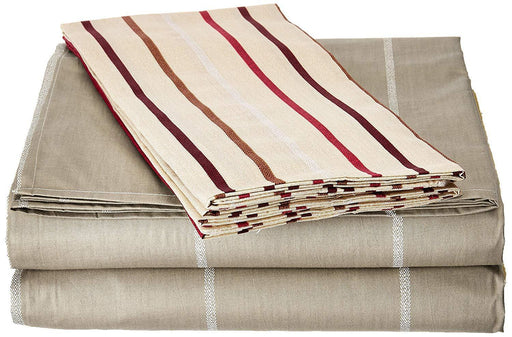 DaDa Bedding Multi White Grey Striped Fitted & Flat Sheets w/ Pillow Cases Set (FSFS8293) - DaDa Bedding Collection