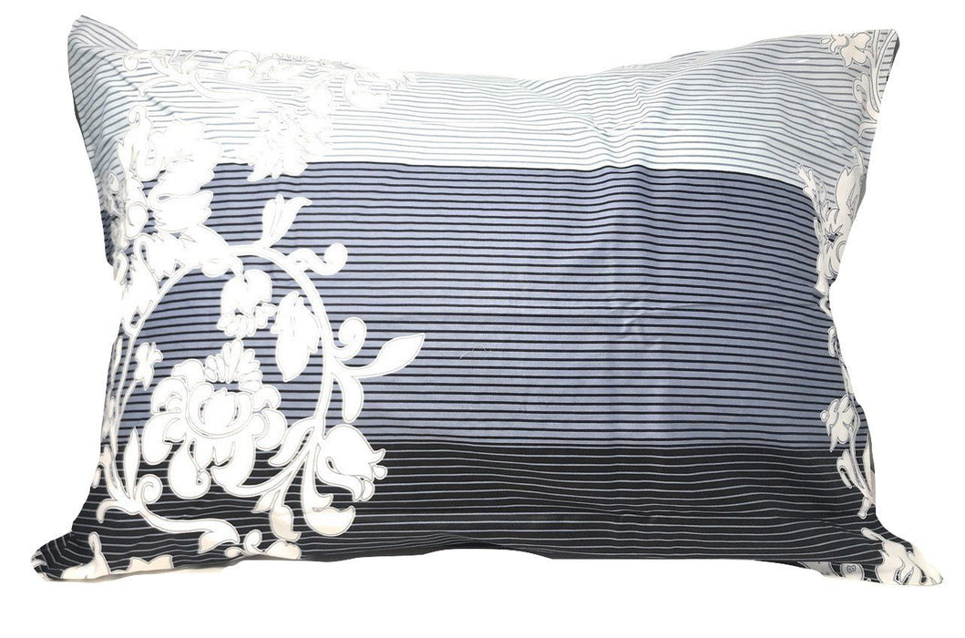 SHEET SET - DaDa Bedding Navy Blue Floral Striped Fitted Flat Sheets & Pillow Cases Set (FSFS8153) - DaDa Bedding Collection