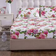 DaDa Bedding Romantic Roses Lovely Spring Pink Floral Fitted Bed Sheet w/ Pillow Cases (JHW879-Fitted) - DaDa Bedding Collection