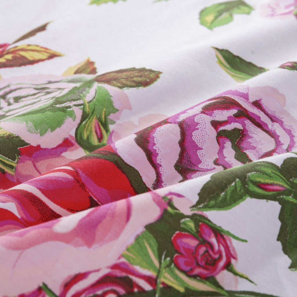 DaDa Bedding Romantic Roses Lovely Spring Pink Floral Garden Fitted & Flat Bed Sheet Set w/ Pillow Cases (JHW879) - DaDa Bedding Collection