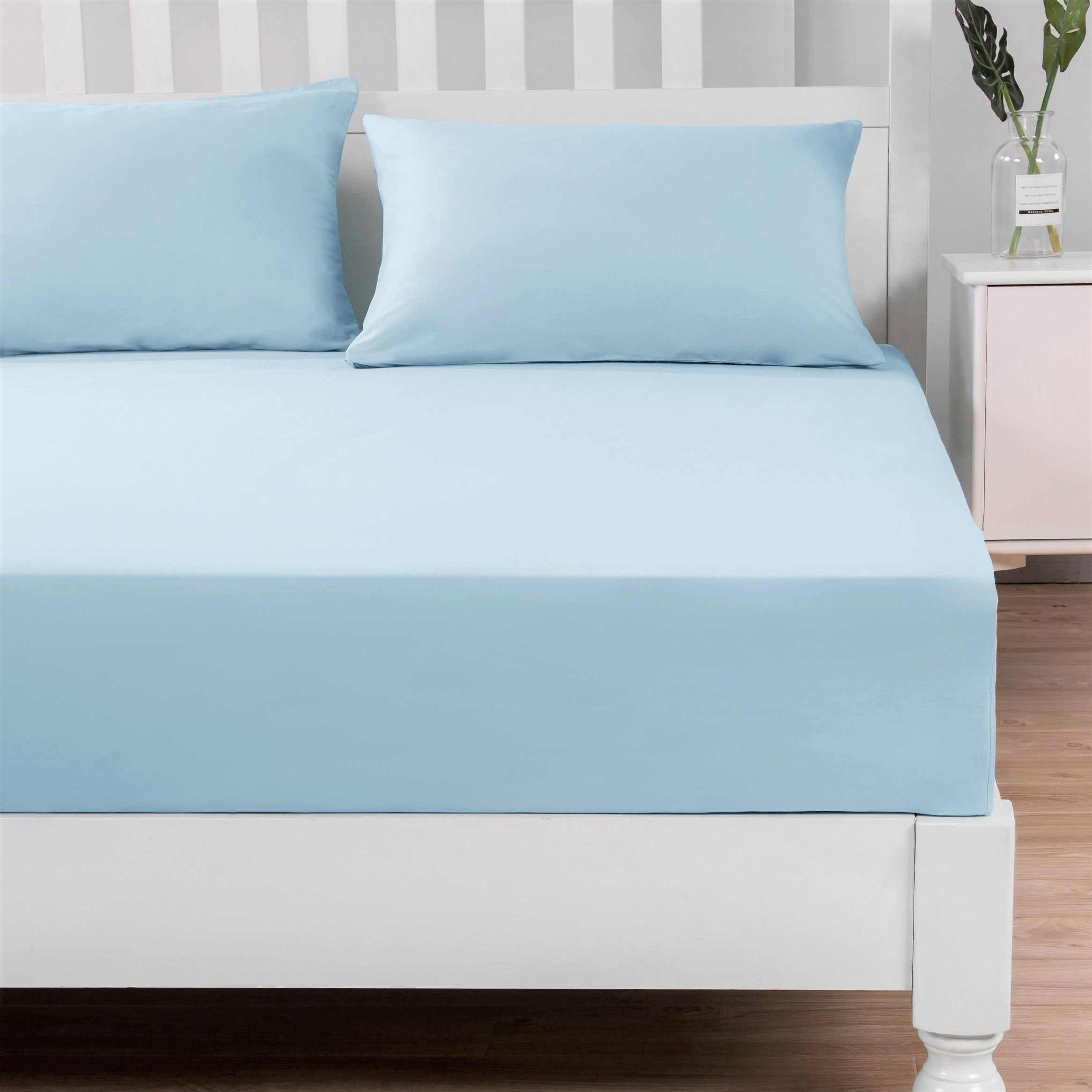 DaDa Bedding Soothing SeaFoam Sky Blue Cotton Fitted Bed Sheet w/Pillow Cases (JHW604) - DaDa Bedding Collection