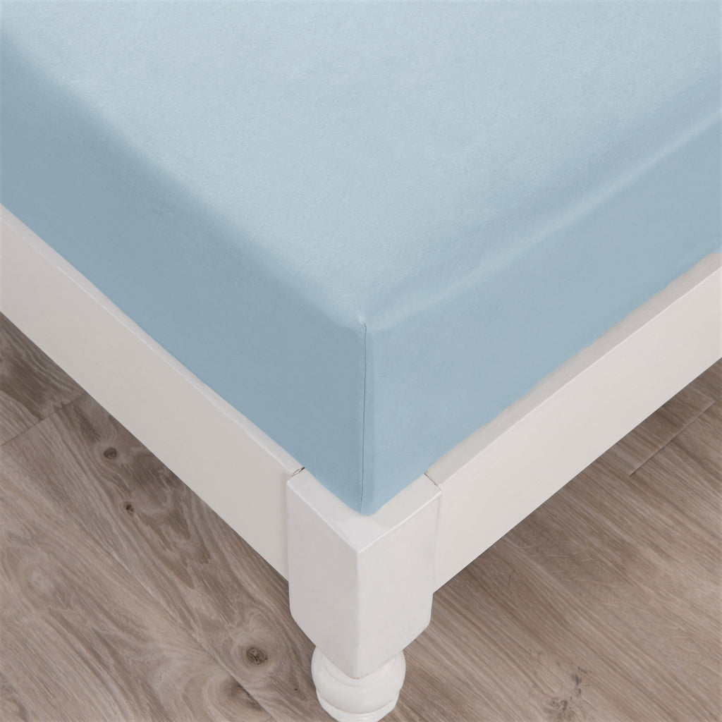 DaDa Bedding Soothing SeaFoam Sky Blue Cotton Fitted Bed Sheet w/Pillow Cases (JHW604) - DaDa Bedding Collection