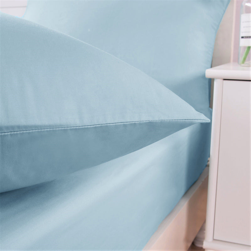 DaDa Bedding Soothing SeaFoam Sky Blue Cotton Fitted Bed Sheet w/Pillow Cases (JHW604) - DaDa Bedding Collection