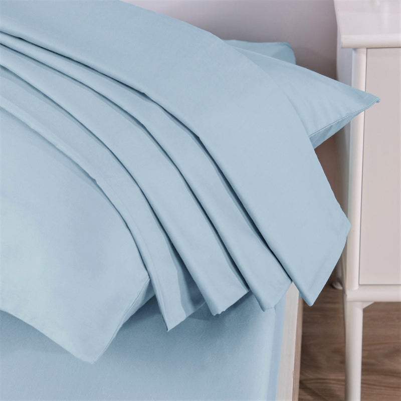 DaDa Bedding Soothing SeaFoam Sky Blue Cotton Fitted Bed Sheet w/Pillow Cases (JHW604) - DaDa Bedding Collection