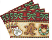 DaDa Bedding Set of 8 Pieces Gingerbread Sweets Holiday Table Tapestry - 4 Placemats, 2 Table Runners, 2 Throw Pillow Covers (12917) - DaDa Bedding Collection