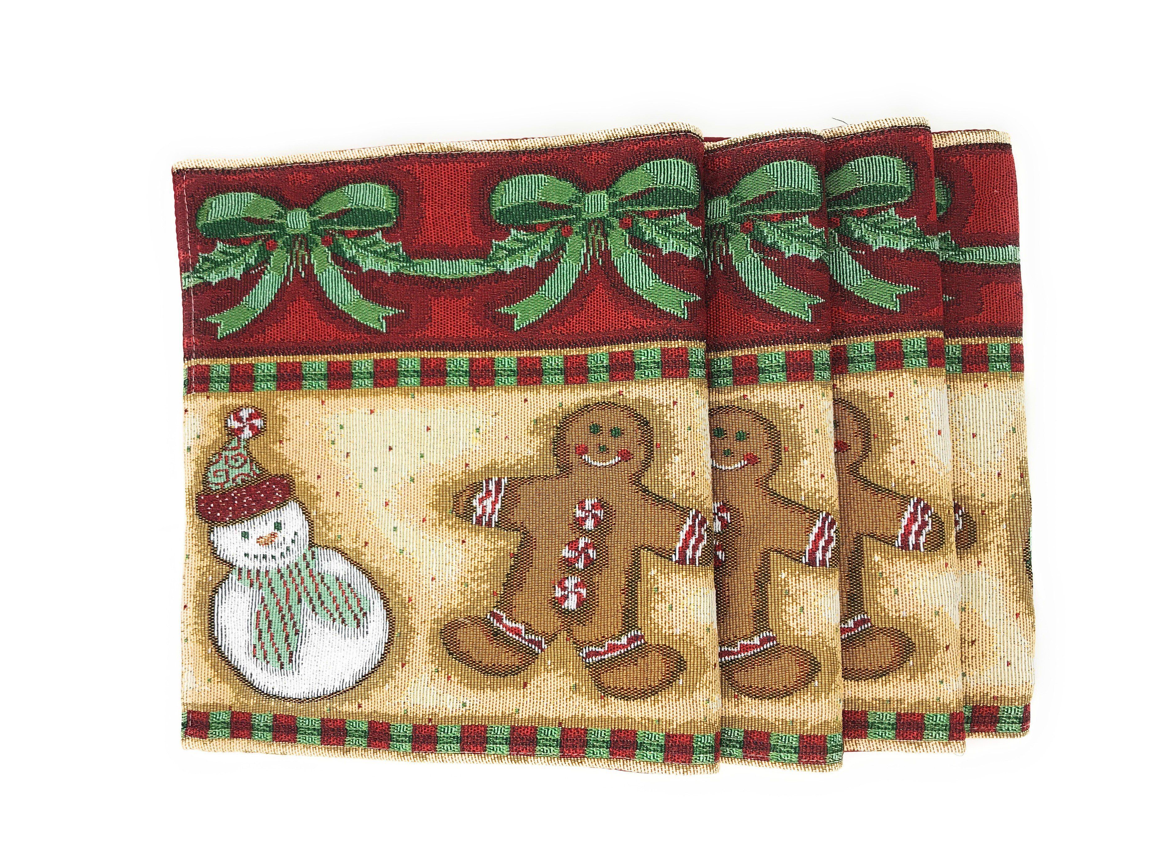 DaDa Bedding Set of 8 Pieces Gingerbread Sweets Holiday Table Tapestry - 4 Placemats, 2 Table Runners, 2 Throw Pillow Covers (12917) - DaDa Bedding Collection