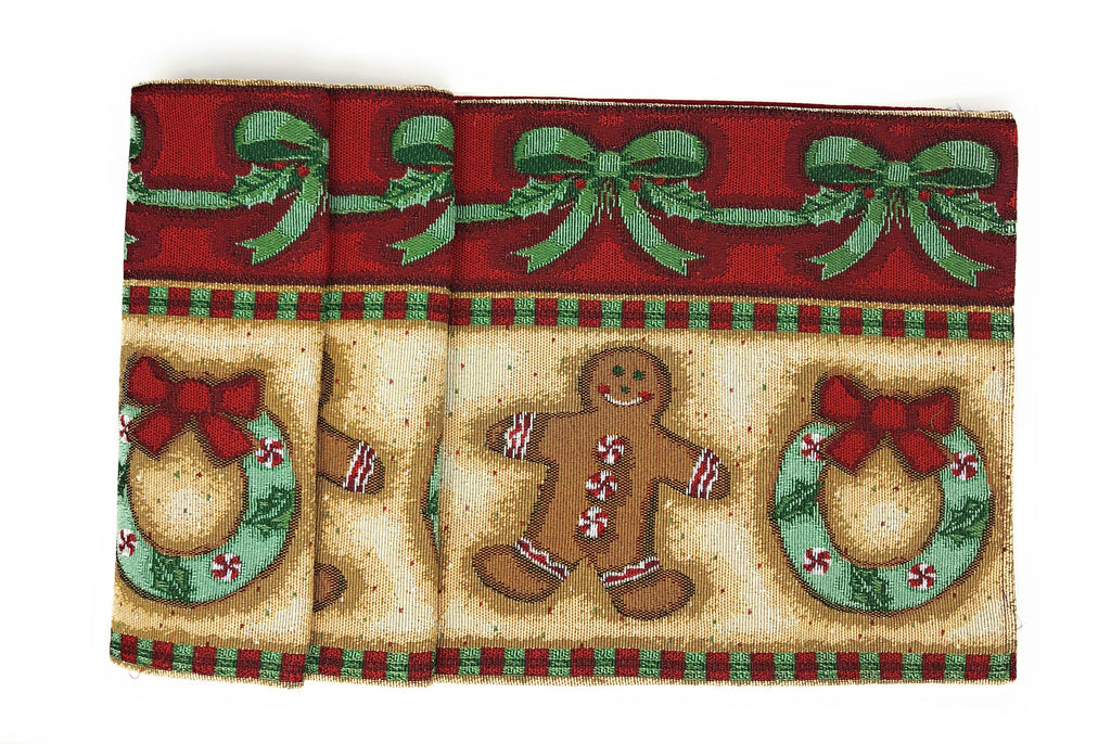 DaDa Bedding Set of 8 Pieces Gingerbread Sweets Holiday Table Tapestry - 4 Placemats, 2 Table Runners, 2 Throw Pillow Covers (12917) - DaDa Bedding Collection