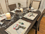 DaDa Bedding Set of 8 Pieces Magical Snowman Holiday Table Tapestry - 4 Placemats, 2 Table Runners, 2 Throw Pillow Covers (9733) - DaDa Bedding Collection