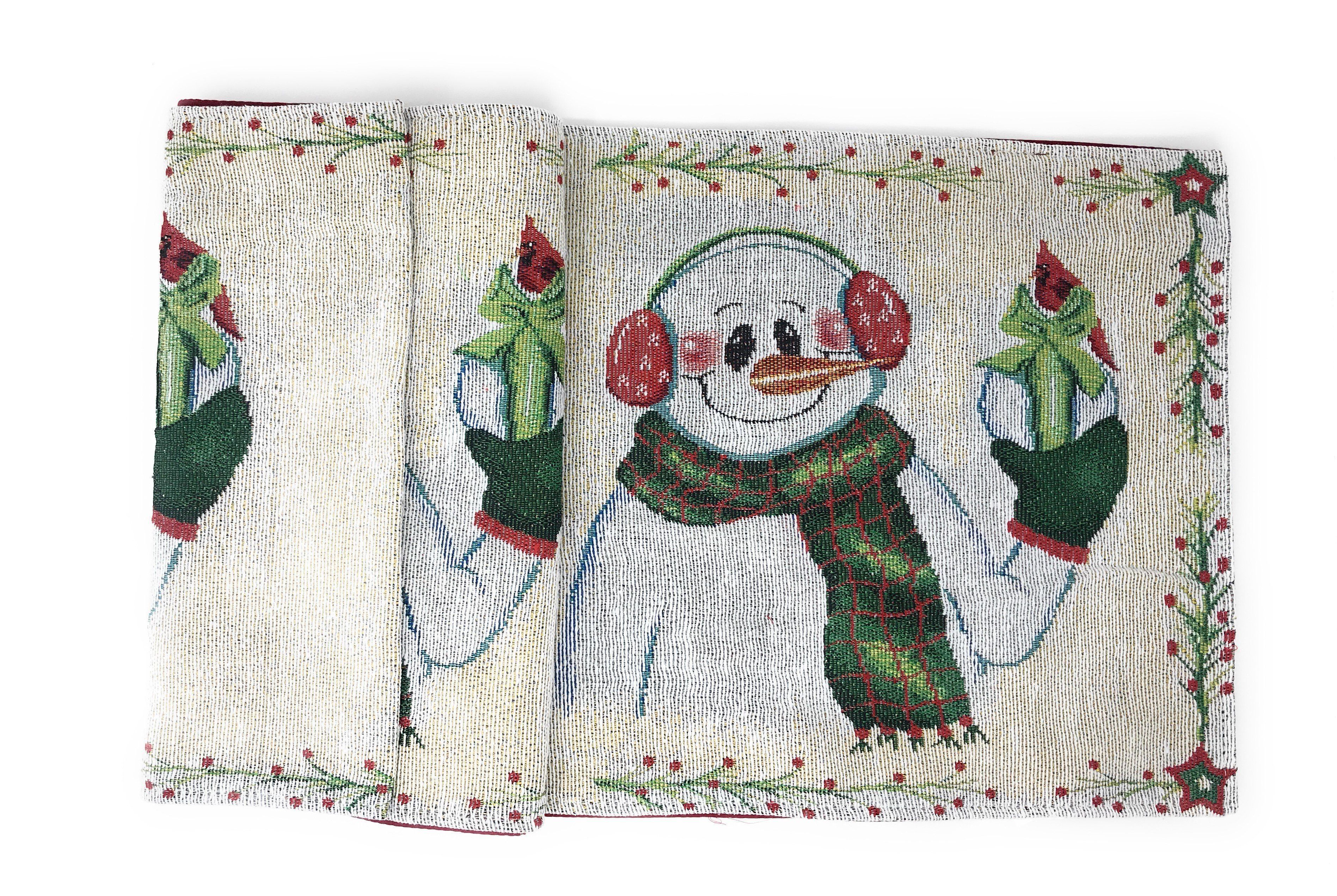 DaDa Bedding Set of 8 Pieces Magical Snowman Holiday Table Tapestry - 4 Placemats, 2 Table Runners, 2 Throw Pillow Covers (9733) - DaDa Bedding Collection