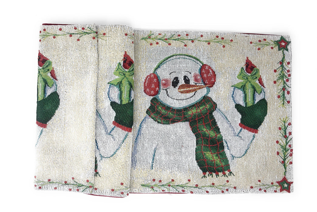 DaDa Bedding Set of 8 Pieces Magical Snowman Holiday Table Tapestry - 4 Placemats, 2 Table Runners, 2 Throw Pillow Covers (9733) - DaDa Bedding Collection