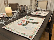 DaDa Bedding Set of 8 Pieces Magical Snowman Holiday Table Tapestry - 4 Placemats, 2 Table Runners, 2 Throw Pillow Covers (9733) - DaDa Bedding Collection