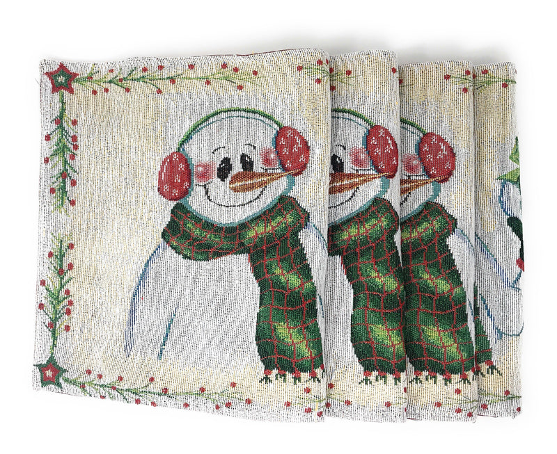 DaDa Bedding Set of 8 Pieces Magical Snowman Holiday Table Tapestry - 4 Placemats, 2 Table Runners, 2 Throw Pillow Covers (9733) - DaDa Bedding Collection