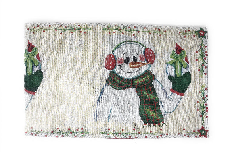 DaDa Bedding Set of 8 Pieces Magical Snowman Holiday Table Tapestry - 4 Placemats, 2 Table Runners, 2 Throw Pillow Covers (9733) - DaDa Bedding Collection