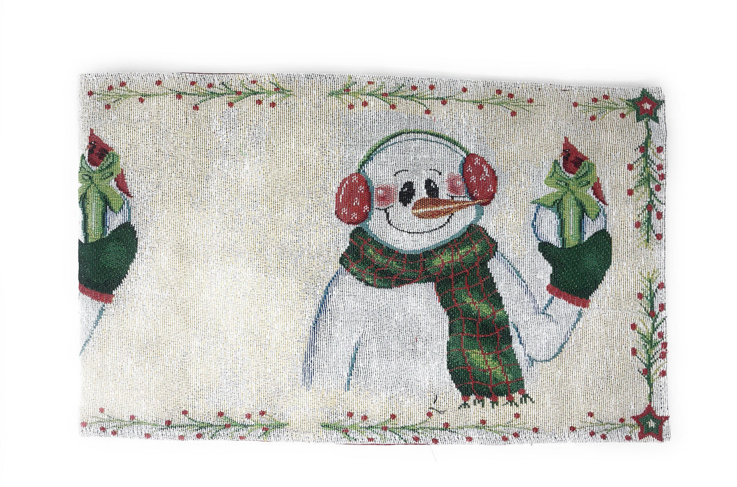 Table Linen - DaDa Bedding Set of 8 Pieces Magical Snowman Holiday Table Tapestry - 4 Placemats, 2 Table Runners, 2 Throw Pillow Covers (9733) - DaDa Bedding Collection