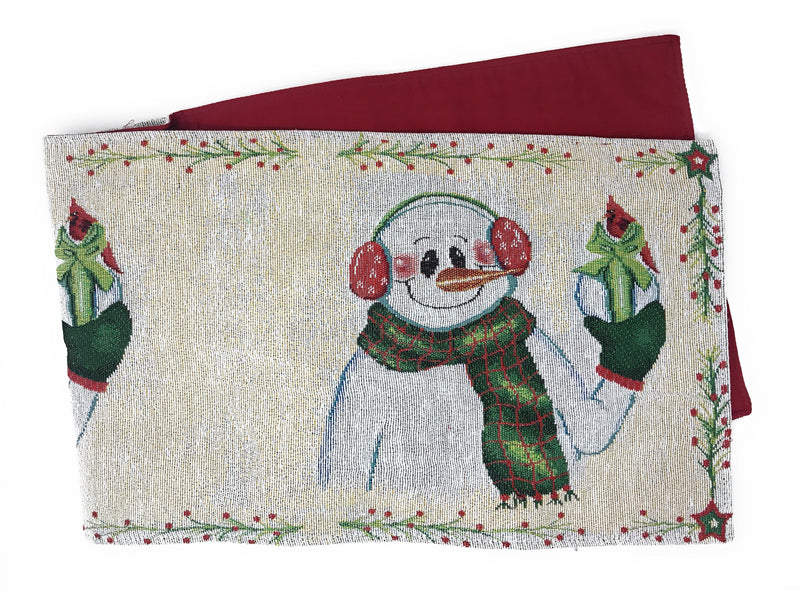 DaDa Bedding Set of 8 Pieces Magical Snowman Holiday Table Tapestry - 4 Placemats, 2 Table Runners, 2 Throw Pillow Covers (9733) - DaDa Bedding Collection