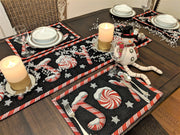 DaDa Bedding Set of 8 Pieces Peppermint Joy Holiday Table Tapestry - 4 Placemats, 2 Table Runners, 2 Throw Pillow Covers (12904) - DaDa Bedding Collection