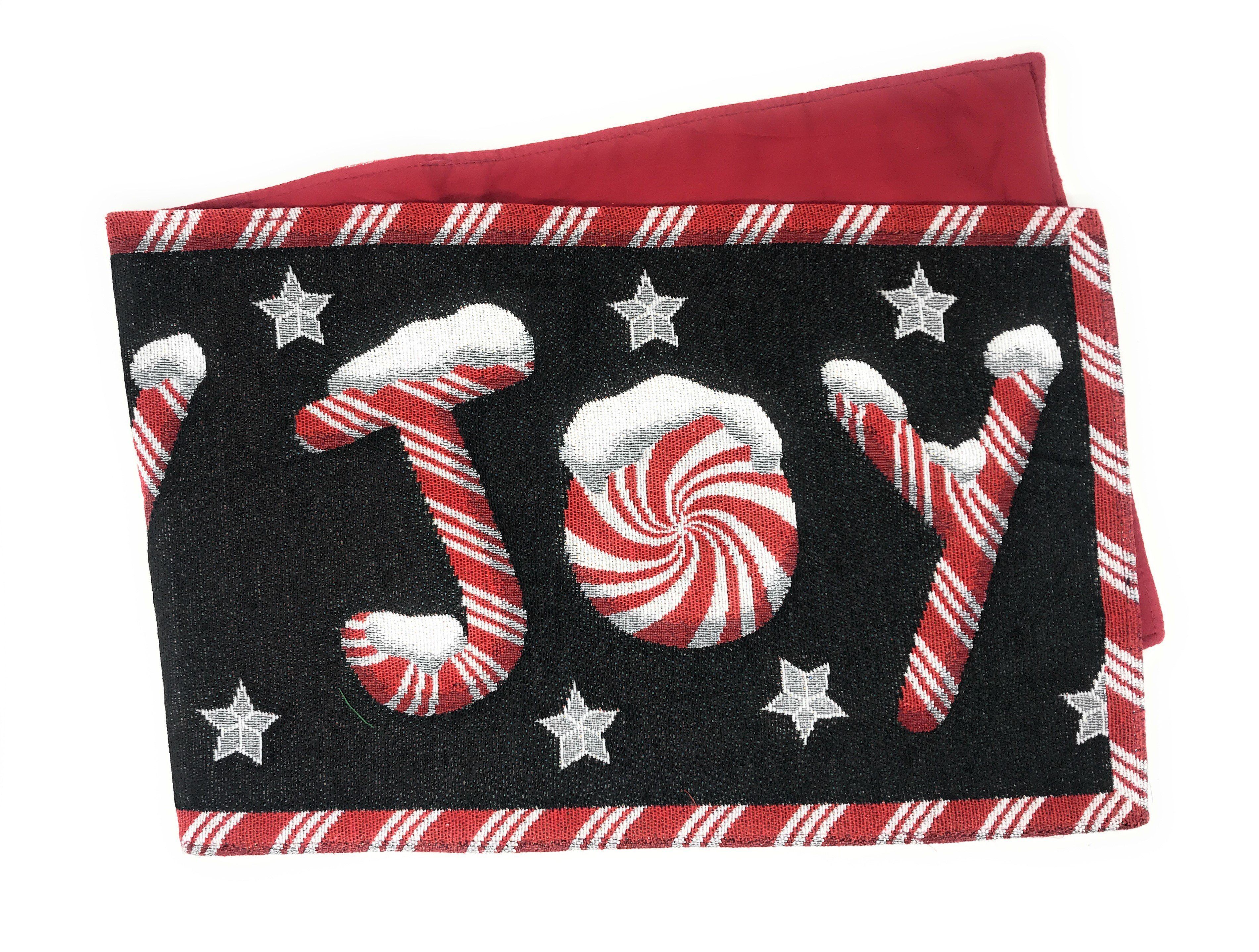 DaDa Bedding Set of 8 Pieces Peppermint Joy Holiday Table Tapestry - 4 Placemats, 2 Table Runners, 2 Throw Pillow Covers (12904) - DaDa Bedding Collection