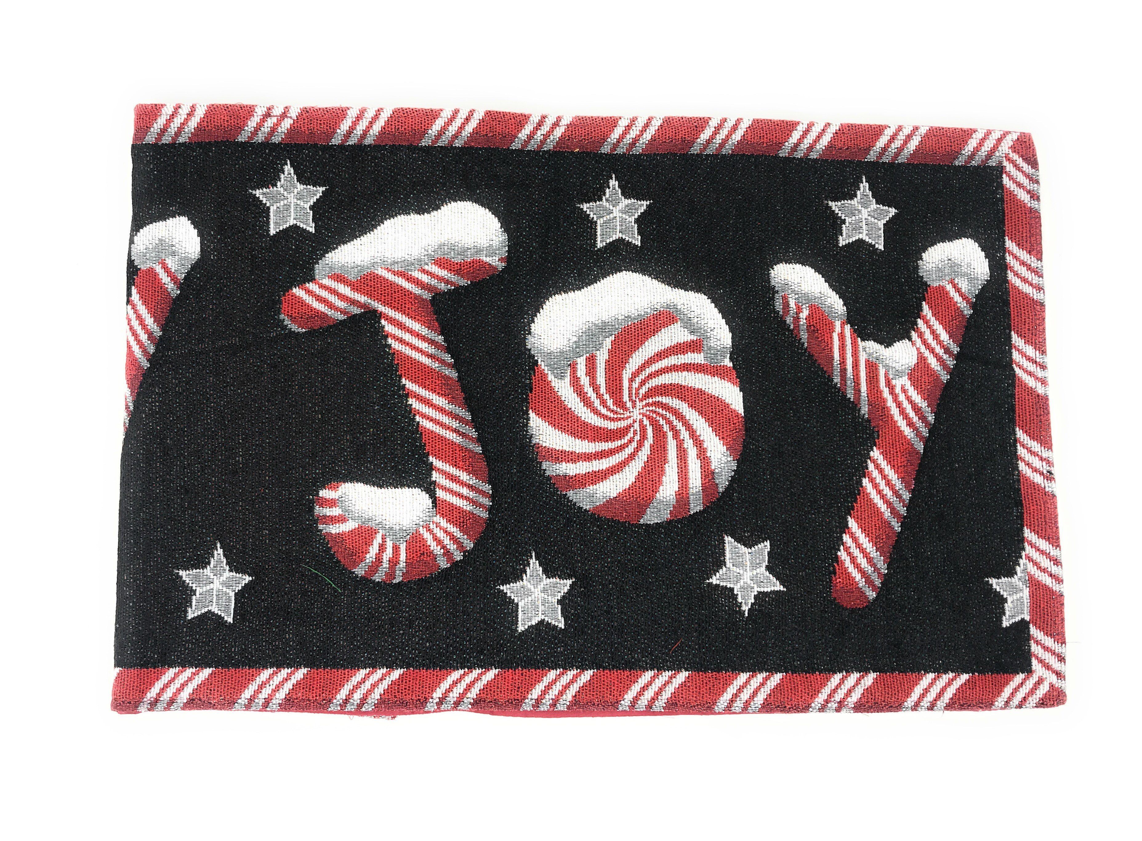 DaDa Bedding Set of 8 Pieces Peppermint Joy Holiday Table Tapestry - 4 Placemats, 2 Table Runners, 2 Throw Pillow Covers (12904) - DaDa Bedding Collection
