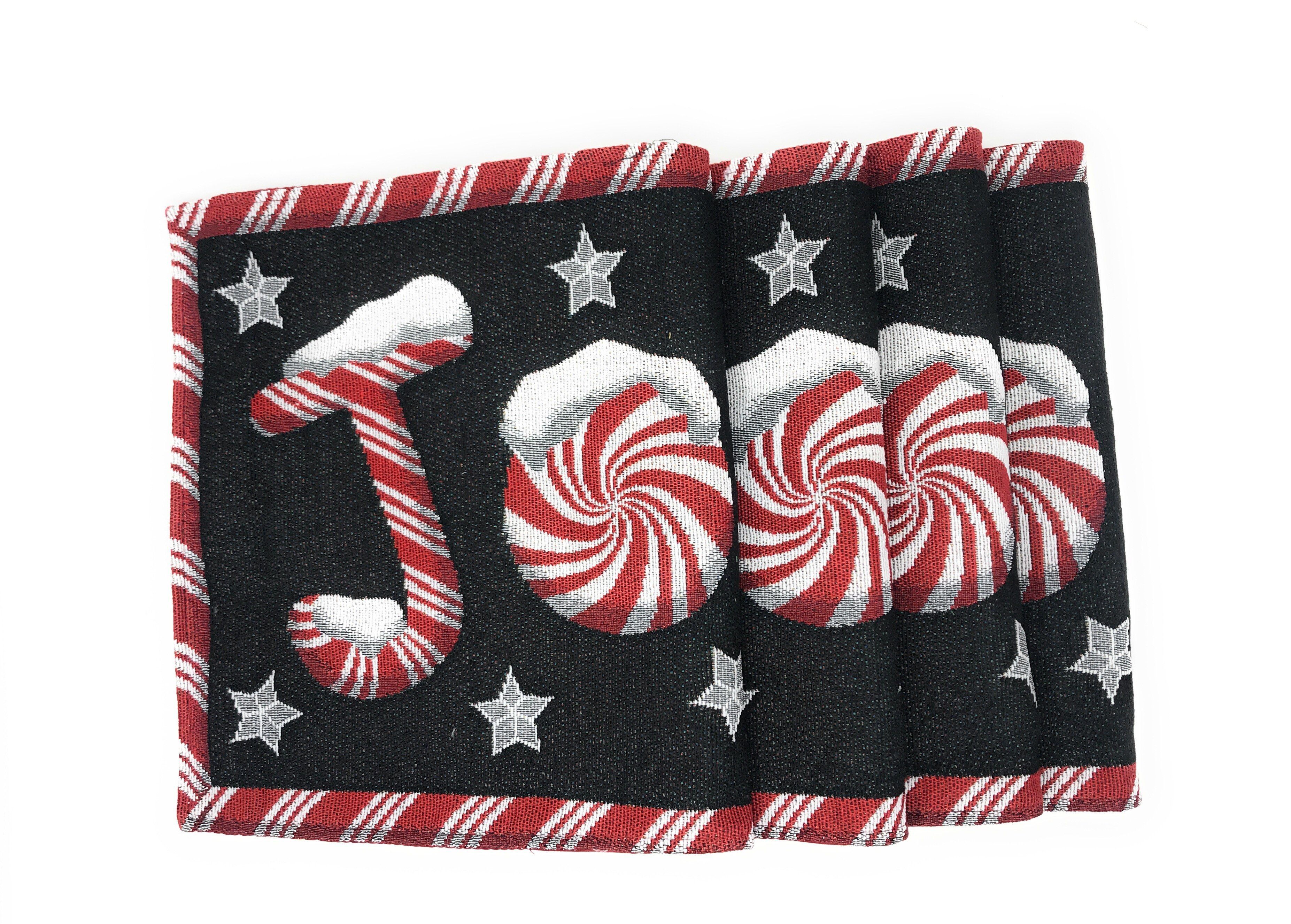 DaDa Bedding Set of 8 Pieces Peppermint Joy Holiday Table Tapestry - 4 Placemats, 2 Table Runners, 2 Throw Pillow Covers (12904) - DaDa Bedding Collection