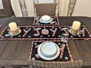 DaDa Bedding Set of 8 Pieces Peppermint Joy Holiday Table Tapestry - 4 Placemats, 2 Table Runners, 2 Throw Pillow Covers (12904) - DaDa Bedding Collection