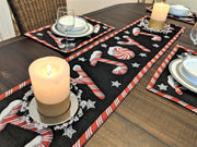 DaDa Bedding Set of 8 Pieces Peppermint Joy Holiday Table Tapestry - 4 Placemats, 2 Table Runners, 2 Throw Pillow Covers (12904) - DaDa Bedding Collection