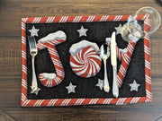 DaDa Bedding Set of 8 Pieces Peppermint Joy Holiday Table Tapestry - 4 Placemats, 2 Table Runners, 2 Throw Pillow Covers (12904) - DaDa Bedding Collection