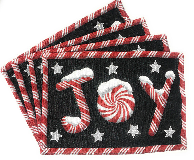 DaDa Bedding Set of 8 Pieces Peppermint Joy Holiday Table Tapestry - 4 Placemats, 2 Table Runners, 2 Throw Pillow Covers (12904) - DaDa Bedding Collection