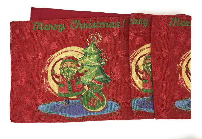 DaDa Bedding Set of 8 Pieces Red Santa Claus Holiday Table Tapestry - 4 Placemats, 2 Table Runners, 2 Throw Pillow Covers (17615) - DaDa Bedding Collection