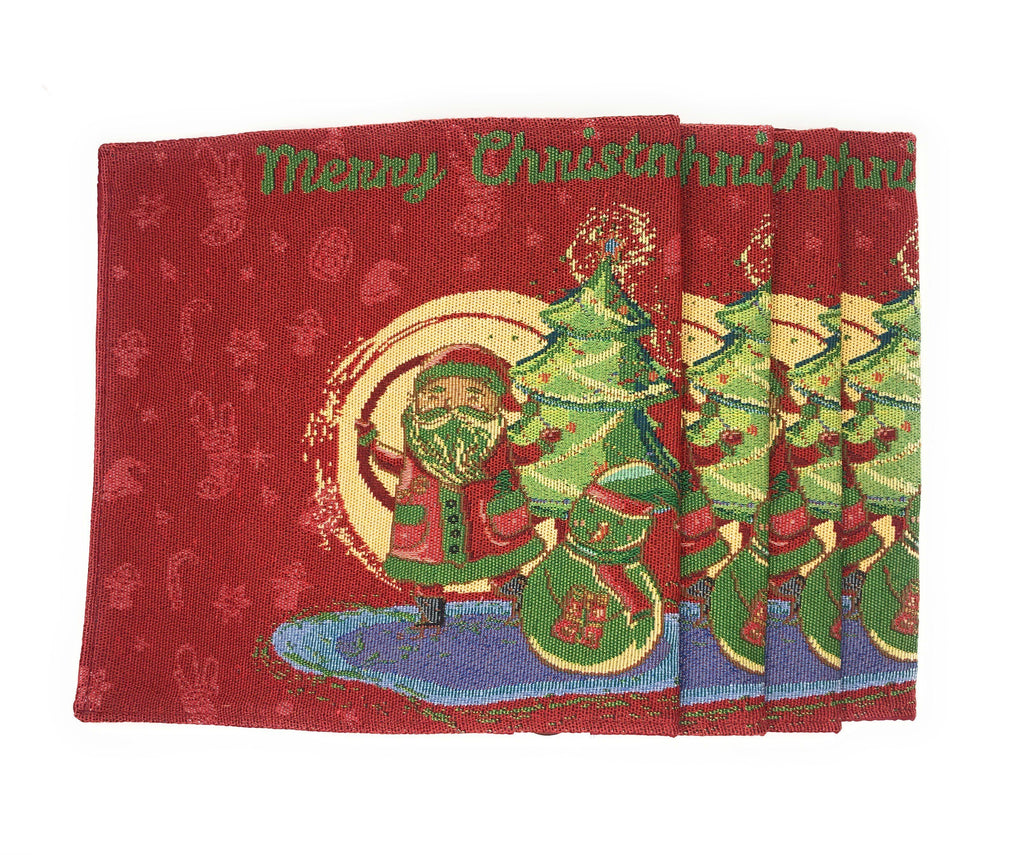 DaDa Bedding Set of 8 Pieces Red Santa Claus Holiday Table Tapestry - 4 Placemats, 2 Table Runners, 2 Throw Pillow Covers (17615) - DaDa Bedding Collection