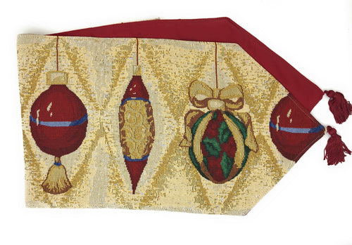 DaDa Bedding Elegant Christmas Ornaments Gold Red Tapestry Dining Table Runner (6139) - DaDa Bedding Collection