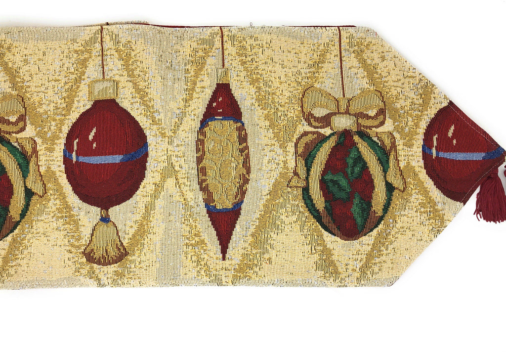 DaDa Bedding Elegant Christmas Ornaments Gold Red Tapestry Dining Table Runner (6139) - DaDa Bedding Collection
