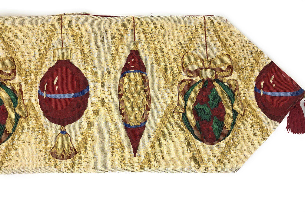 TABLE RUNNER - DaDa Bedding Elegant Christmas Ornament Table Runner, Festive Red Tapestry (6139) - DaDa Bedding Collection