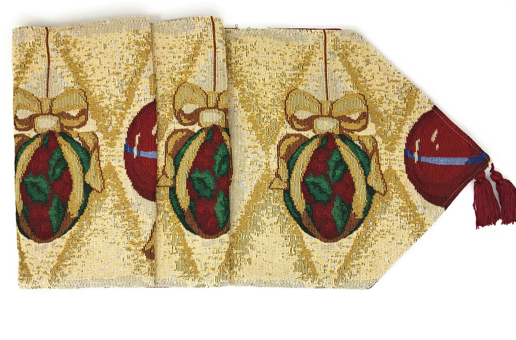 DaDa Bedding Elegant Christmas Ornaments Gold Red Tapestry Dining Table Runner (6139) - DaDa Bedding Collection