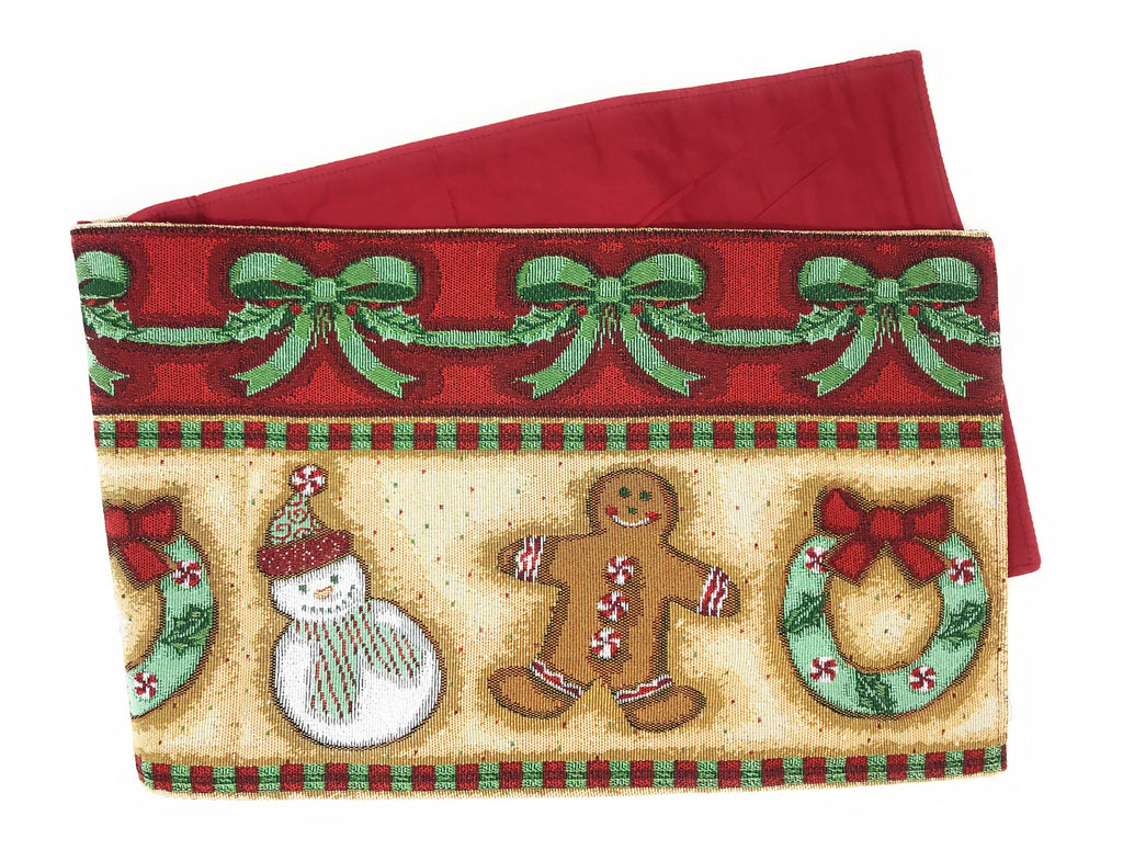 DaDa Bedding Gingerbread Snowman Holiday Woven Tapestry Dining Table Runner (12917) - DaDa Bedding Collection