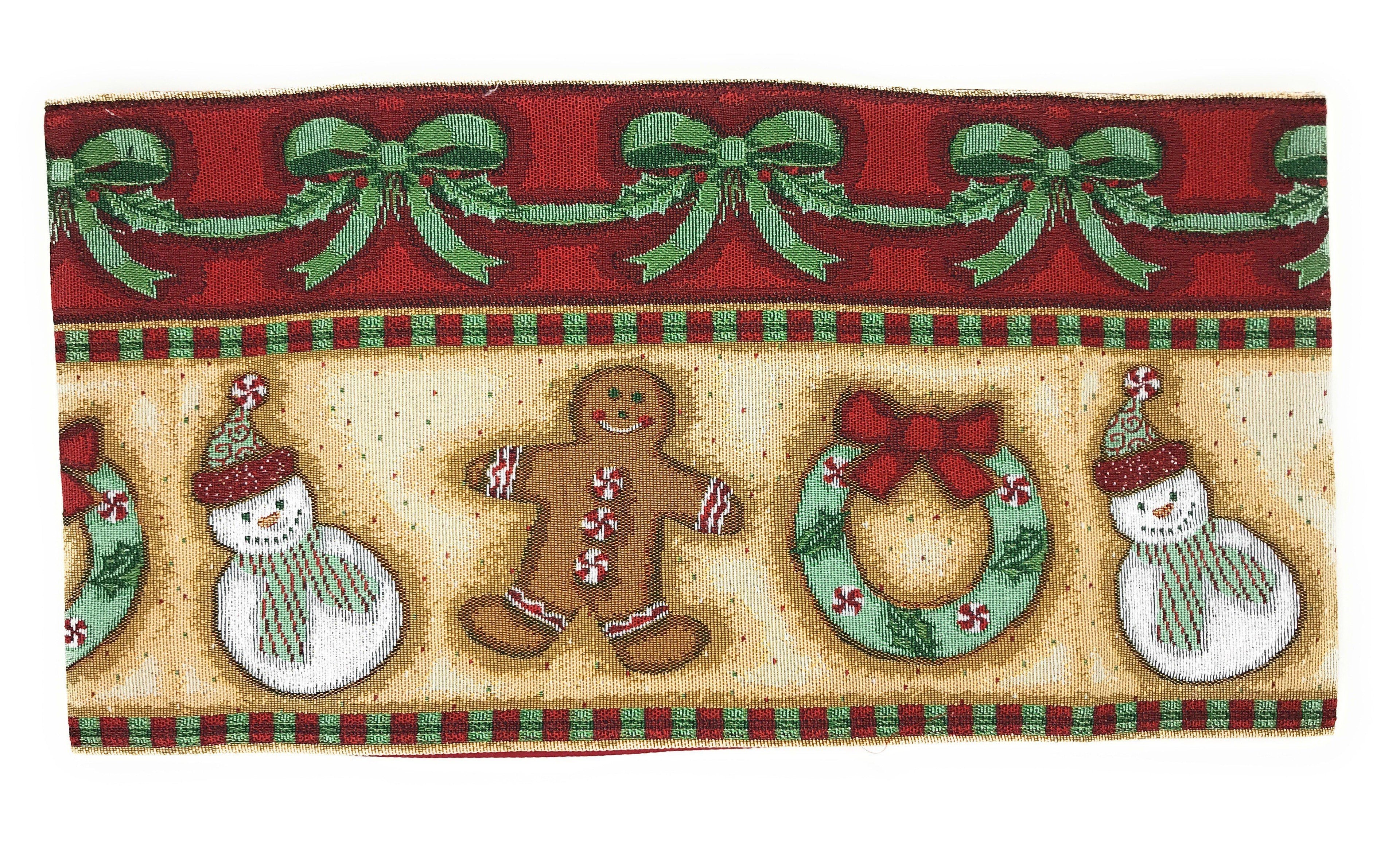 DaDa Bedding Gingerbread Snowman Holiday Woven Tapestry Dining Table Runner (12917) - DaDa Bedding Collection