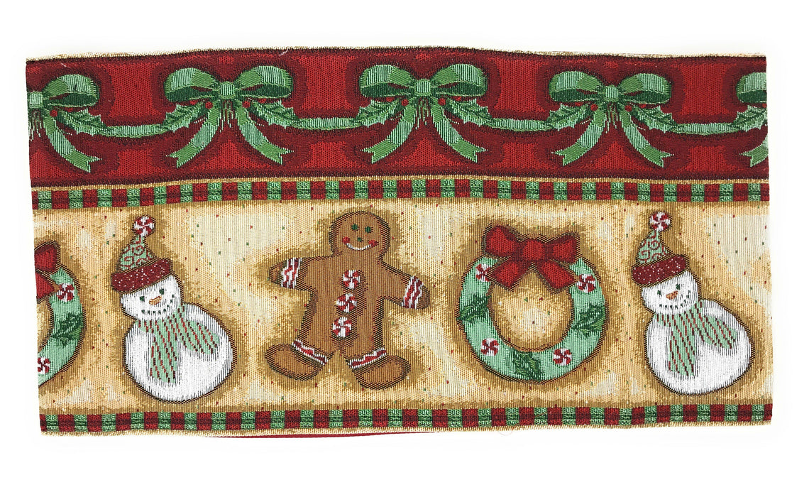 DaDa Bedding Gingerbread Snowman Holiday Woven Tapestry Dining Table Runner (12917) - DaDa Bedding Collection