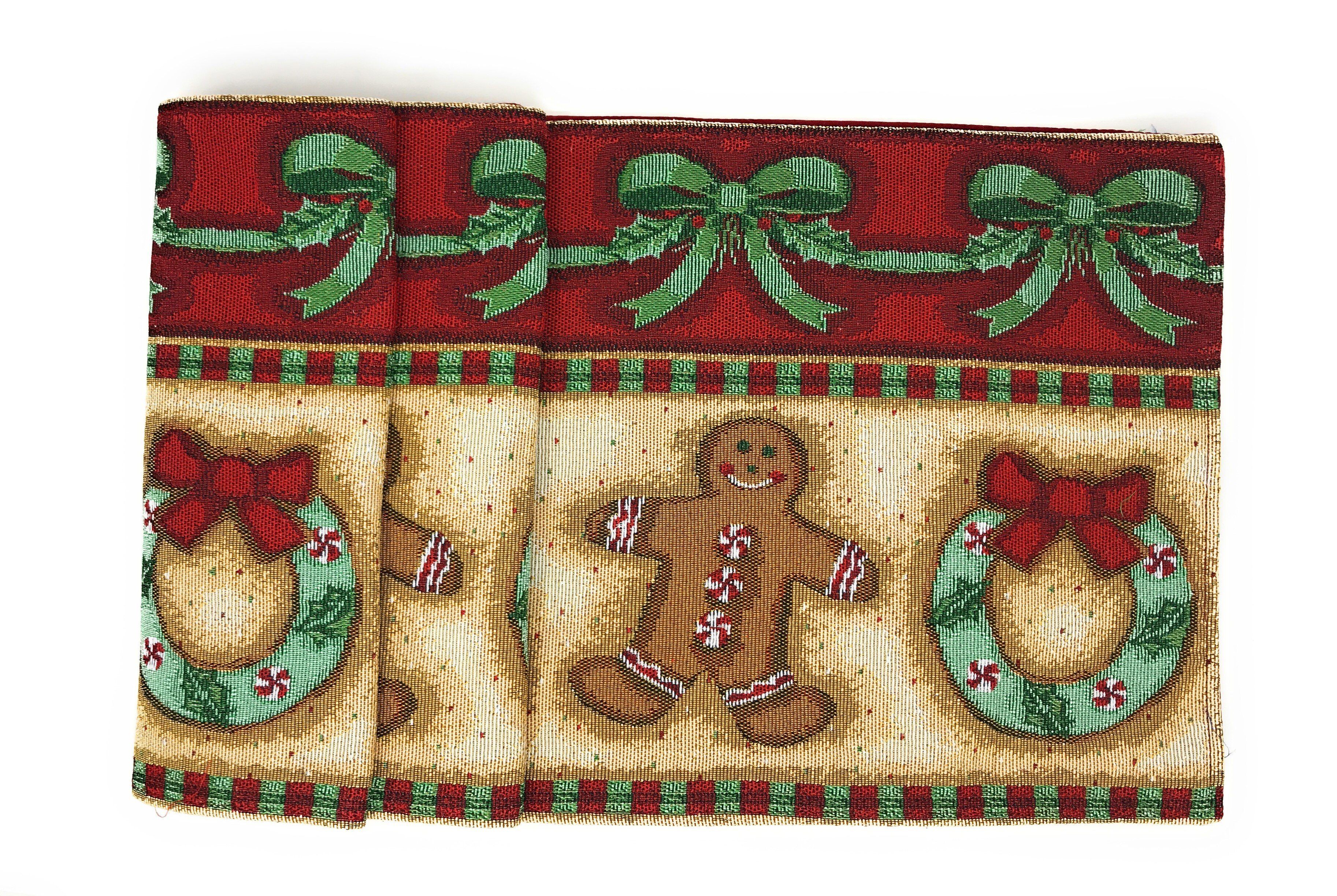 DaDa Bedding Gingerbread Snowman Holiday Woven Tapestry Dining Table Runner (12917) - DaDa Bedding Collection