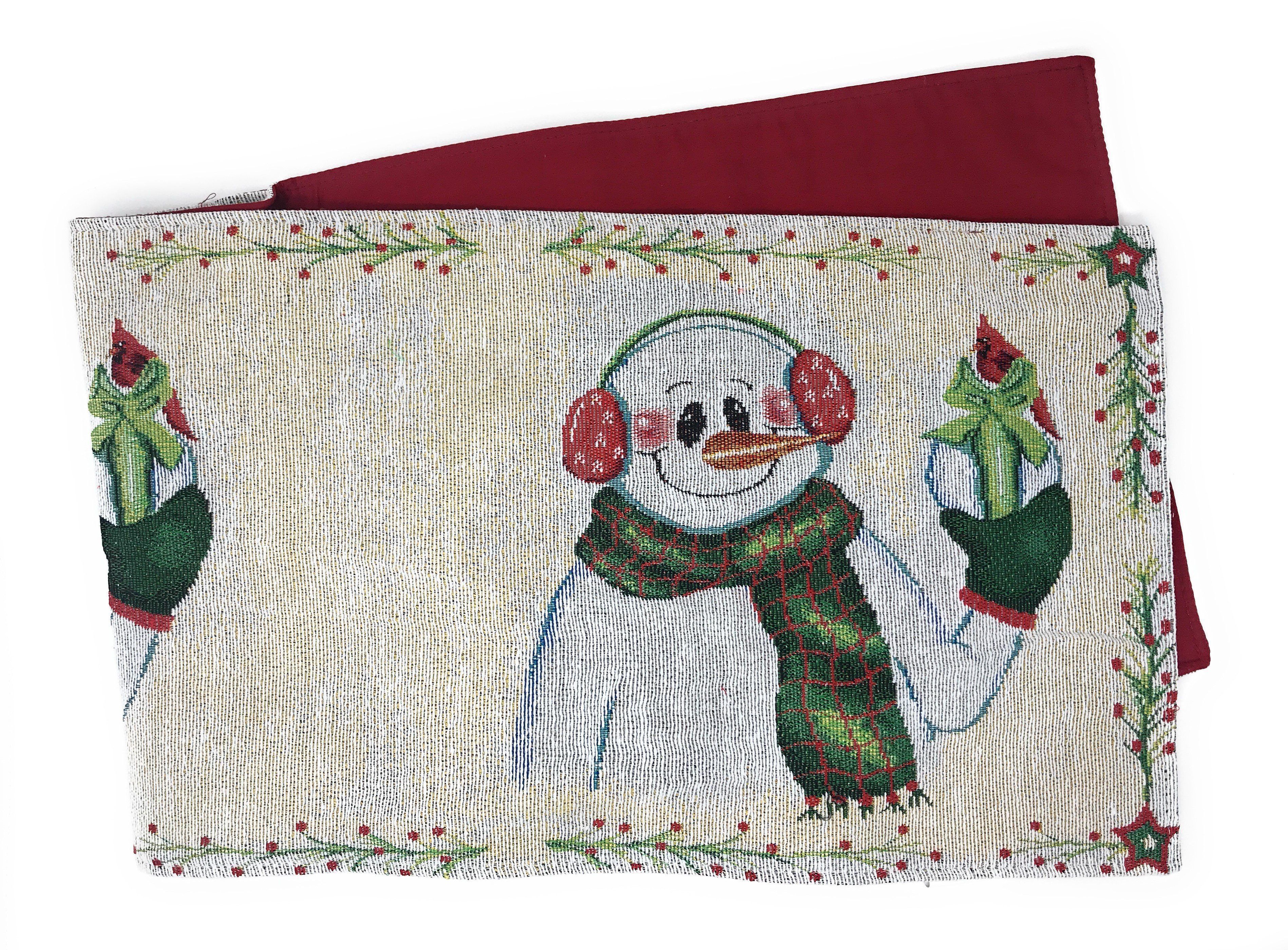 DaDa Bedding Magical Snowman Holiday Woven Tapestry Dining Table Runner (9733) - DaDa Bedding Collection