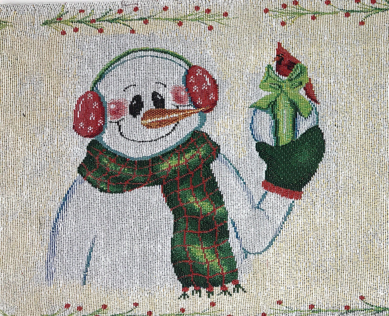 DaDa Bedding Magical Snowman Holiday Woven Tapestry Dining Table Runner (9733) - DaDa Bedding Collection
